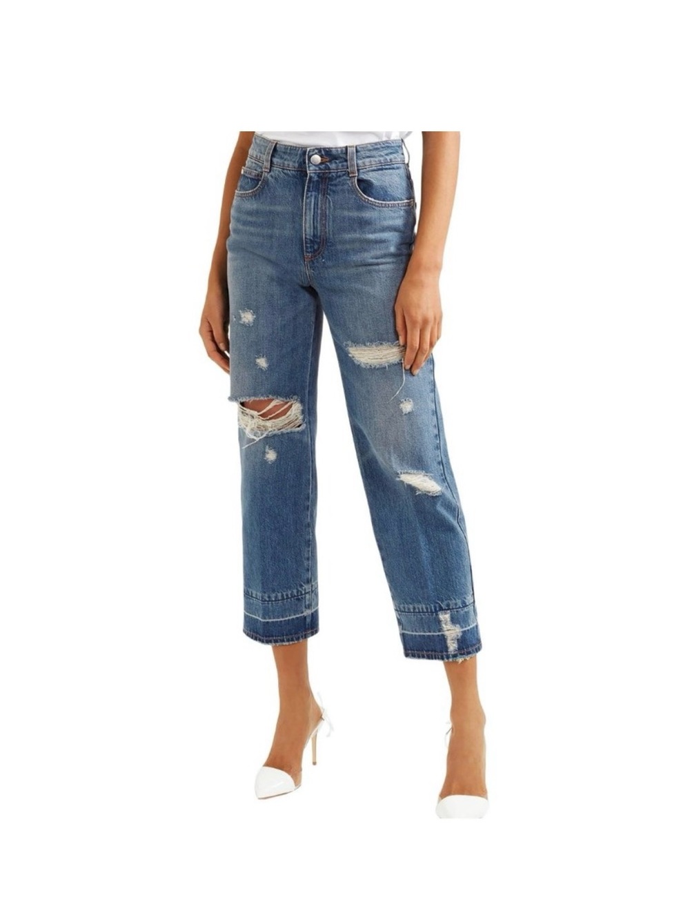 Classic Distressed Cropped Women’s Jeans - Blue